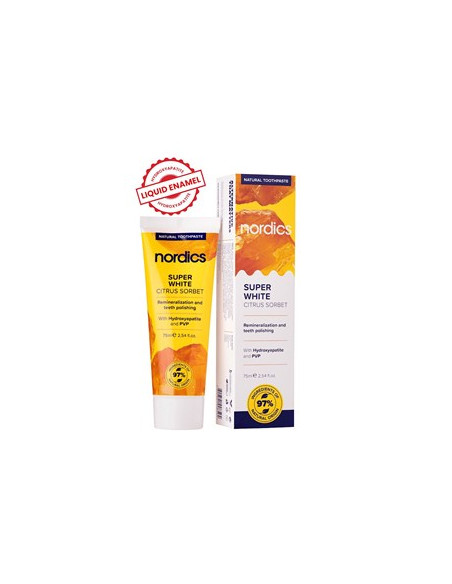 Pasta do zębów remineralizująca Super White z płynnym szkliwem bez fluoru - 75ml - Nordics