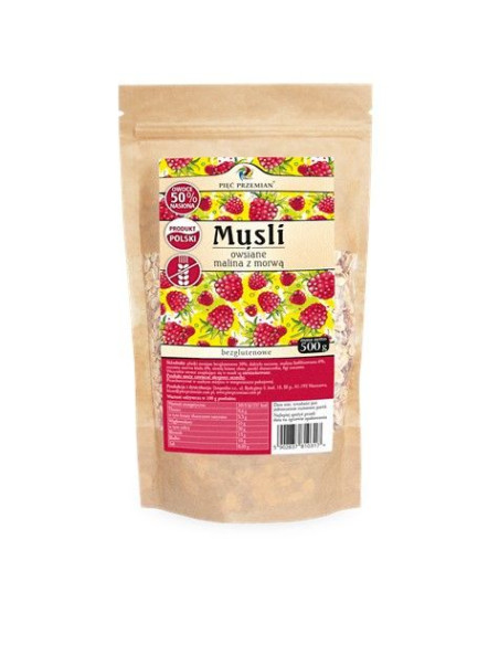 Musli owsiane malina z morwą - 500g - Pięć Przemian