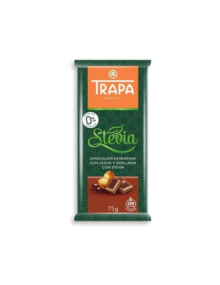 Czekolada Mleczna z Orzechami Laskowymi Ze Stewią Bez Cukru Bezlutenowa - 75g - Trapa