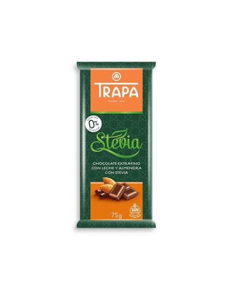Czekolada Mleczna z Migdałami Ze Stewią Bez Cukru Bezglutenowa - 75g - Trapa