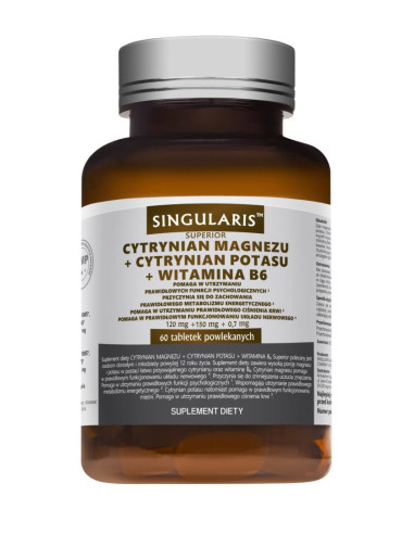 Cytrynian Magnezu + Cytrynian Potasu + Witamina B6 - 60 tabl - Singularis