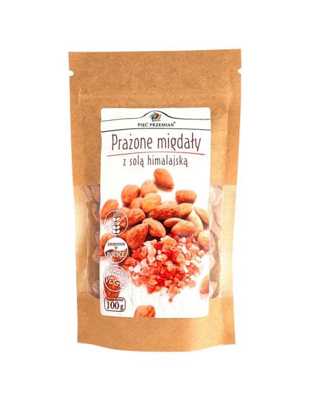 Prażone migdały z solą himalajską - 100g - Pięć Przemian