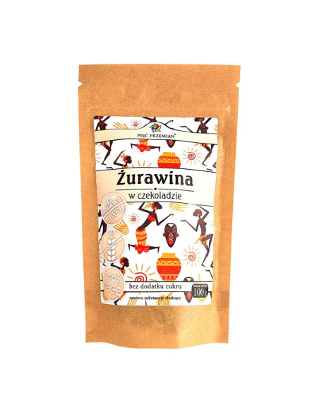 Żurawina w czekoladzie bez dodatku cukru, bez glutenowa, vege - 100g - Pięć przemian