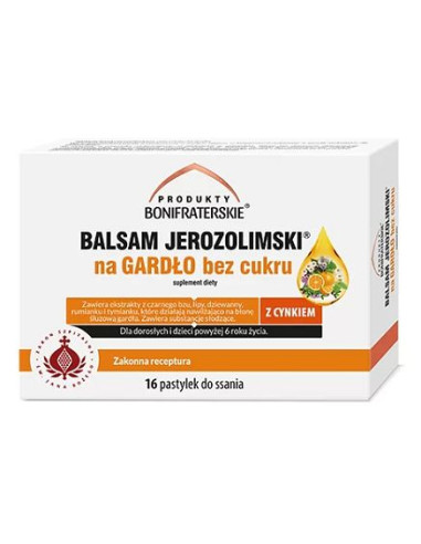 Balsam Jerozolimski Na Gardło Bez Cukru - 16 pastylek do ssania - Produkty Bonifraterskie