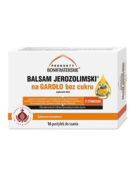 Balsam Jerozolimski Na Gardło Bez Cukru - 16 pastylek do ssania - Produkty Bonifraterskie
