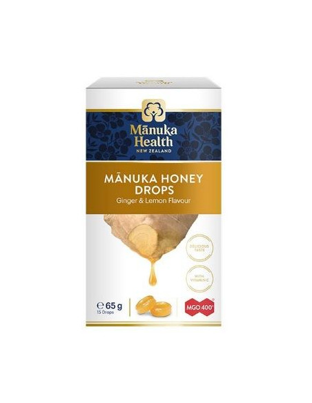 Cukierki z Miodem Manuka MGO 400+ i Witaminą C, Imbirowo-Cytrynowe - 15szt - Manuka Health