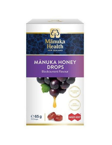 Cukierki z Miodem Manuka MGO 400+ i Witaminą C, o Smaku Czarnej Porzeczki - 15szt - Manuka Health