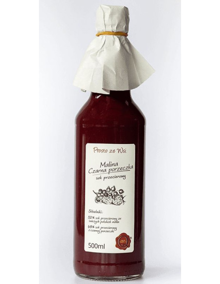 Sok malina czarna porzeczka cez cukru - 500ml - Prosto Ze Wsi