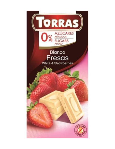 Czekolada Białą z Truskawkami Bez Dodatku Cukru  - 75g - Torras