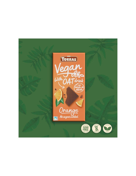 Czekolada wegańska z ekstraktem owsianym i pomarańczą bez dodatku cukru - 100g - Torras