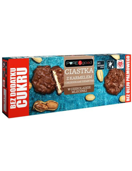 Ciastka z karmelem i orzechami ziemnymi w czekoladzie mlecznej bez dodatku cukru - 128g - Puregood