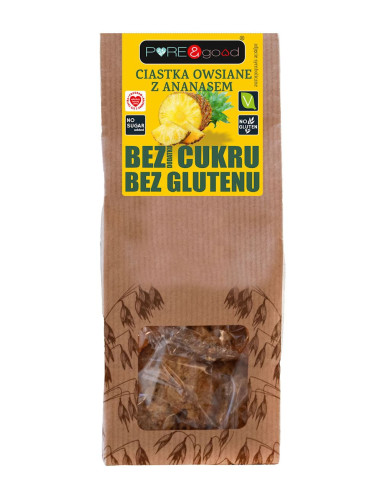 Ciastka owsiane z ananasem bez cukru bezglutenowe Bio - 150g - Puregood