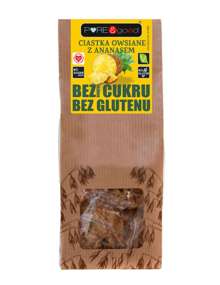 Ciastka owsiane z ananasem bez cukru bezglutenowe Bio - 150g - Puregood