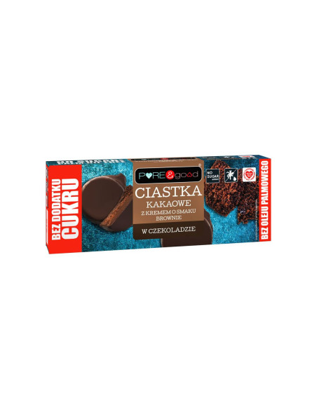 Ciastka kakowe z kremem o smaku brownie w czekoladzie gorzkiej bez dodatku cukru - 128g - Puregood
