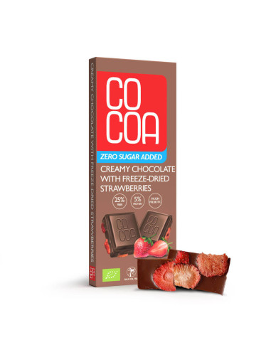 Czekolada creamy z truskawkami bez dodatku cukru BIO - 40g - Cocoa
