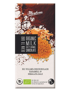 Czekolada mleczna z kawałkami karmelu i solą himalajską bio - 100g - Meybona