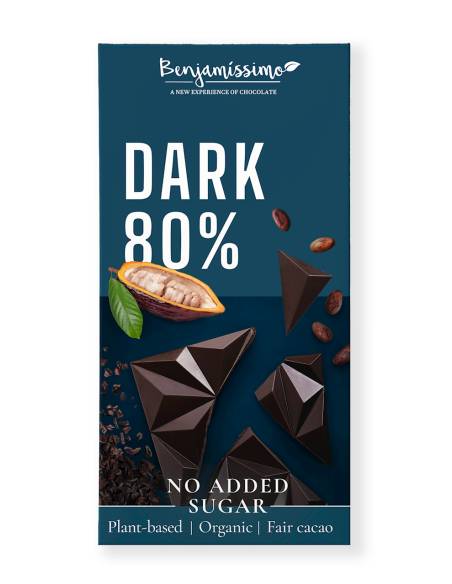 Czekolada gorzka 80% bez dodatku cukrów bezglutenowa bio - 60g - Benjamissimo