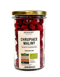 Maliny liofilizowane chrupiące bezglutenowe bio - 55g - Biossom