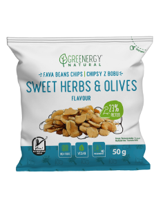 Chipsy z bobu o smaku zioła i oliwki - 50g - Greenergy