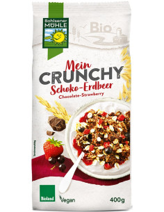 Crunchy czekoladowe z truskawkami i czarną porzeczką bio - 400g - Bohlsener Muehle