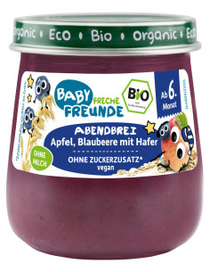Mus jabłko-jagoda-owies bez dodatku cukrów od 6 miesiąca BIO - 120g - Freche Freunde