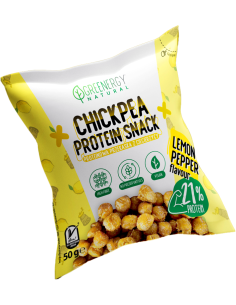 Przekąska proteinowa z ciecierzycy o smaku cytryny i pieprzu - 50g - Greenergy