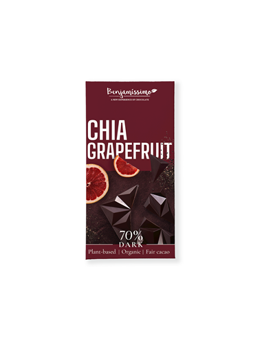 Czekolada gorzka chia-grejpfrut bezglutenowa BIO - 60g - Benjamissimo