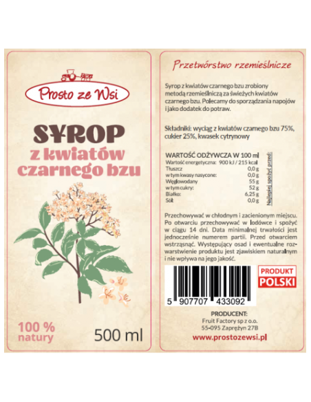 Syrop z kwiatów bzu czarnego - 500ml - Prosto ze wsi