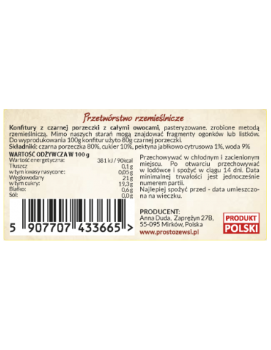 Konfitury z czarnej porzeczki z całymi owocami - 245g - Anna Duda