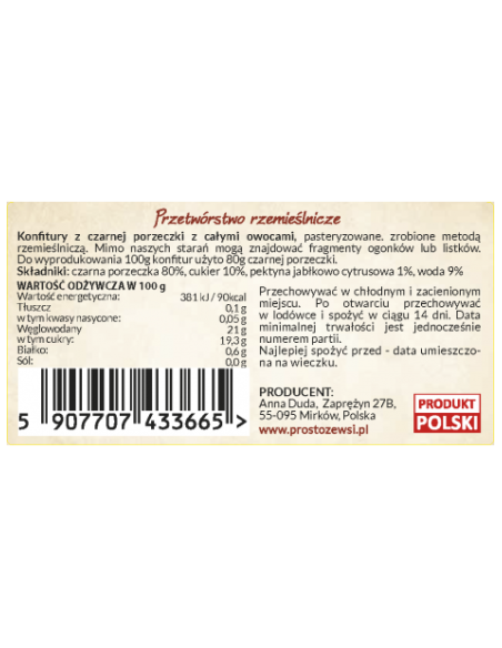 Konfitury z czarnej porzeczki z całymi owocami - 245g - Anna Duda
