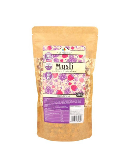 Musli owsiane truskawkowe bezglutenowe - 500g - Pięć Przemian