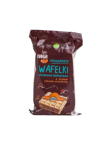 Wafle z kremem kakaowo-orzechowym słodzone daktylami Bio - 4x30g 120g - Super Fudgio