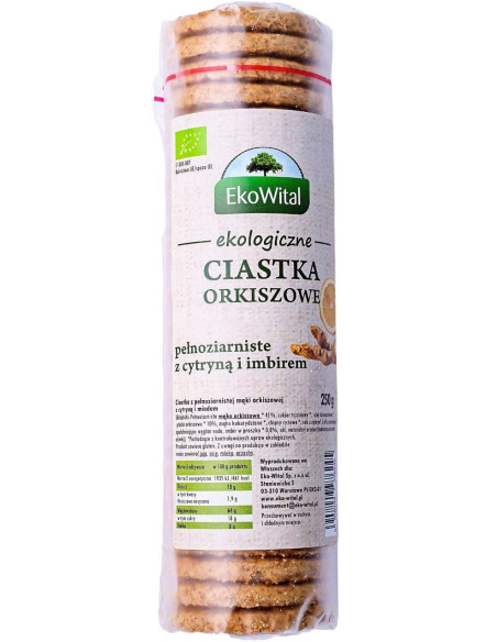 Ciastka Orkiszowe Pełnoziarniste Z Cytryną I Imbirem - 250g - EkoWital