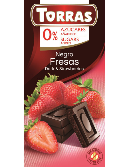 Czekolada gorzka z truskawkami bez cukru - 75g - Torras