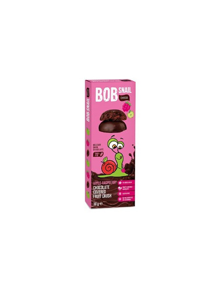 Przekąska Bob Snail jabłkowo-malinowa w ciemnej belgijskiej czekoladzie - 30g - Eco Snack