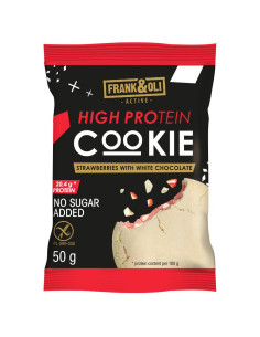 Ciastko proteinowe o smaku truskawek z białą czekoladą - 50g - Frank&Oli