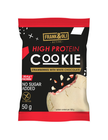 Ciastko proteinowe o smaku truskawek z białą czekoladą - 50g - Frank&Oli