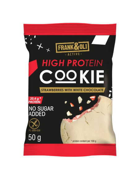 Ciastko proteinowe o smaku truskawek z białą czekoladą - 50g - Frank&Oli