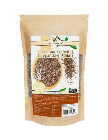 Chia BIO nasiona szałwii hiszpańskiej - 750g - Pięć Przemian