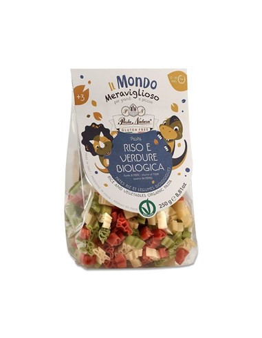 Makaron (ryżowy trójkolorowy) dla dzieci dinozaury bezglutenowy BIO - 250g - Pasta Natura